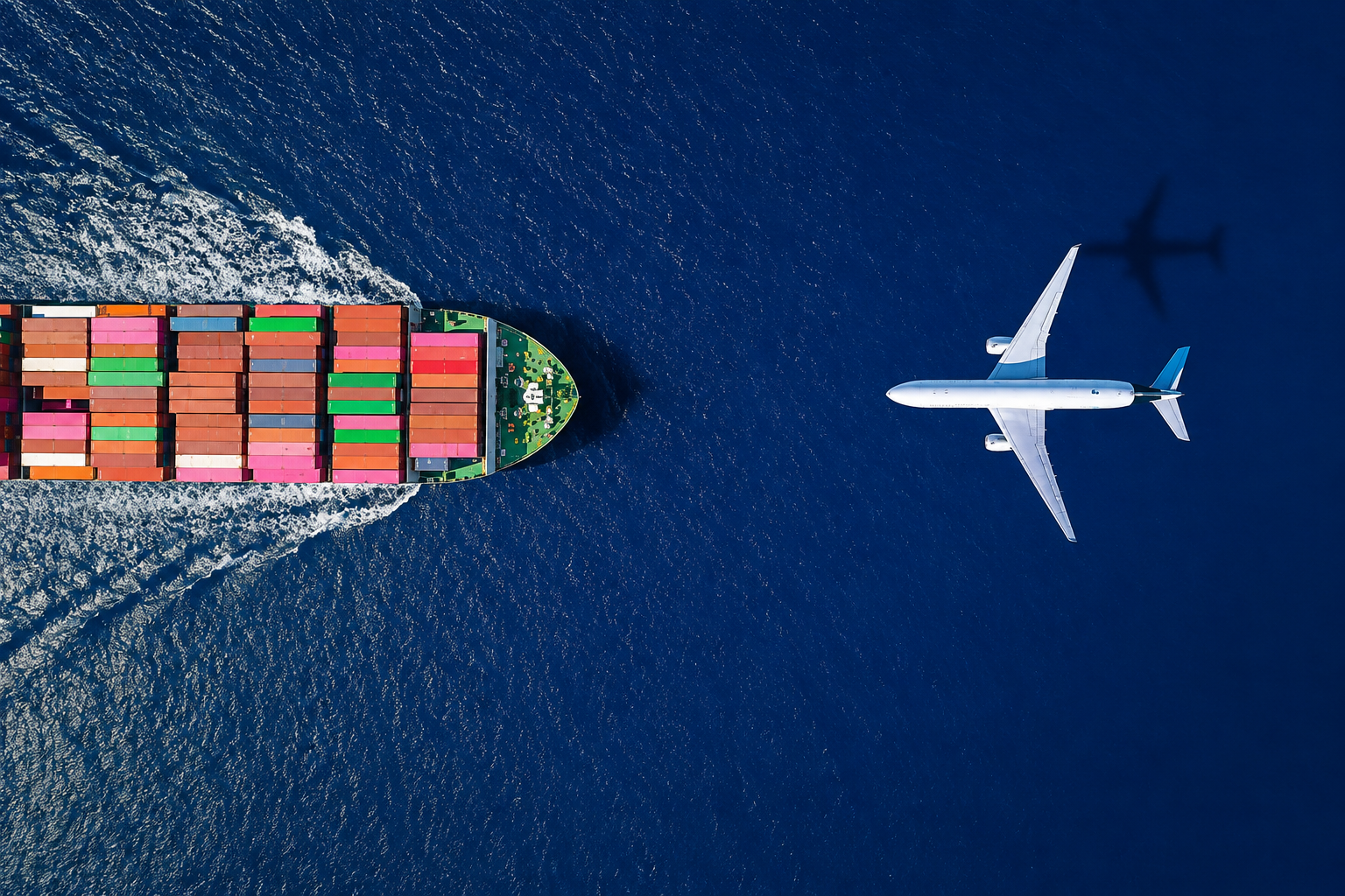 Navio e avião vistos de cima
